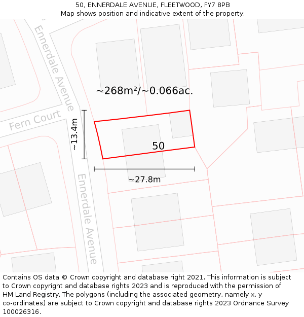 50, ENNERDALE AVENUE, FLEETWOOD, FY7 8PB: Plot and title map