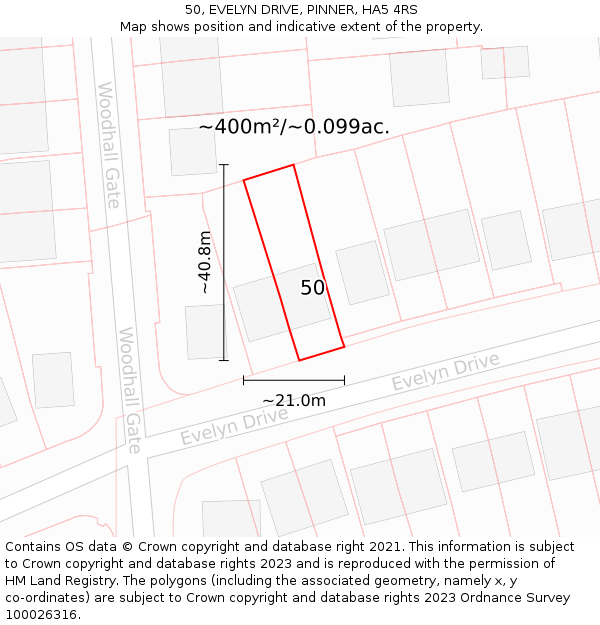 50, EVELYN DRIVE, PINNER, HA5 4RS: Plot and title map