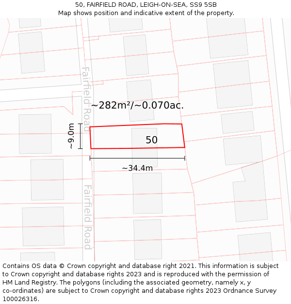 50, FAIRFIELD ROAD, LEIGH-ON-SEA, SS9 5SB: Plot and title map