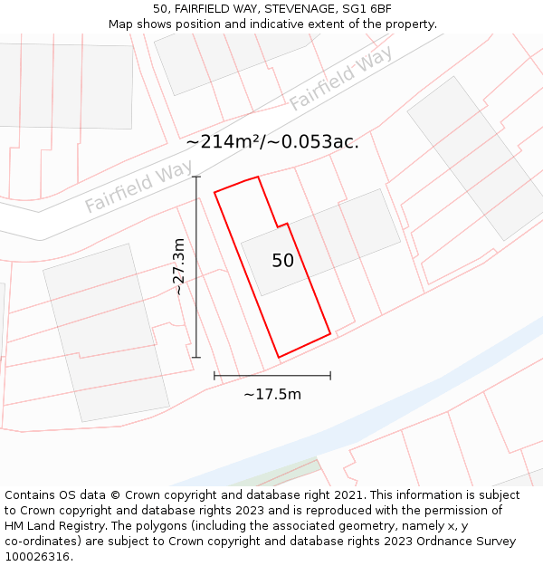 50, FAIRFIELD WAY, STEVENAGE, SG1 6BF: Plot and title map