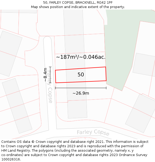 50, FARLEY COPSE, BRACKNELL, RG42 1PF: Plot and title map