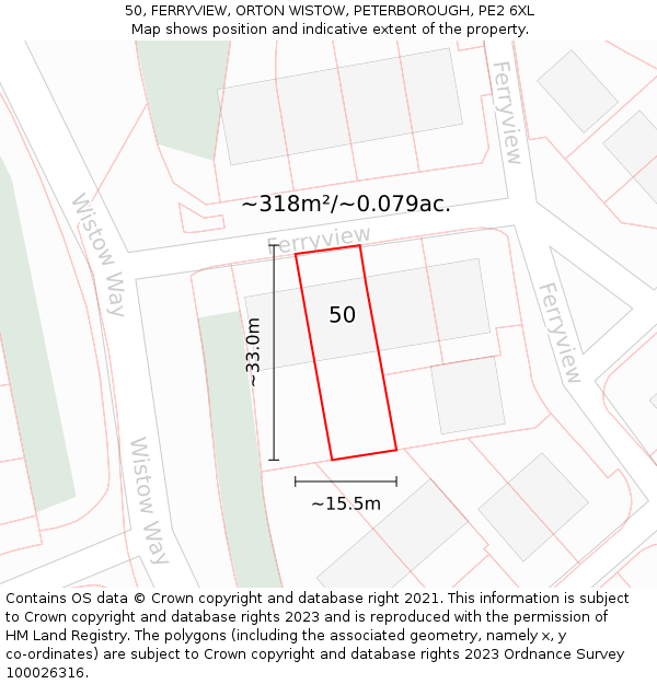 50, FERRYVIEW, ORTON WISTOW, PETERBOROUGH, PE2 6XL: Plot and title map