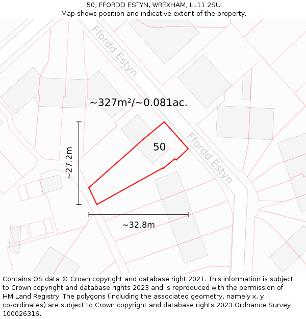 50, FFORDD ESTYN, WREXHAM, LL11 2SU: Plot and title map