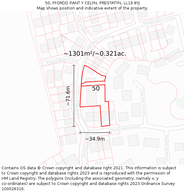 50, FFORDD PANT Y CELYN, PRESTATYN, LL19 8YJ: Plot and title map