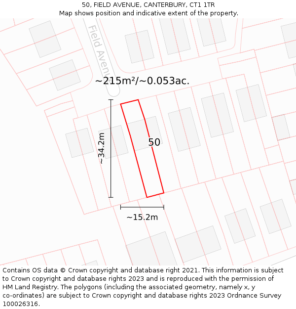 50, FIELD AVENUE, CANTERBURY, CT1 1TR: Plot and title map