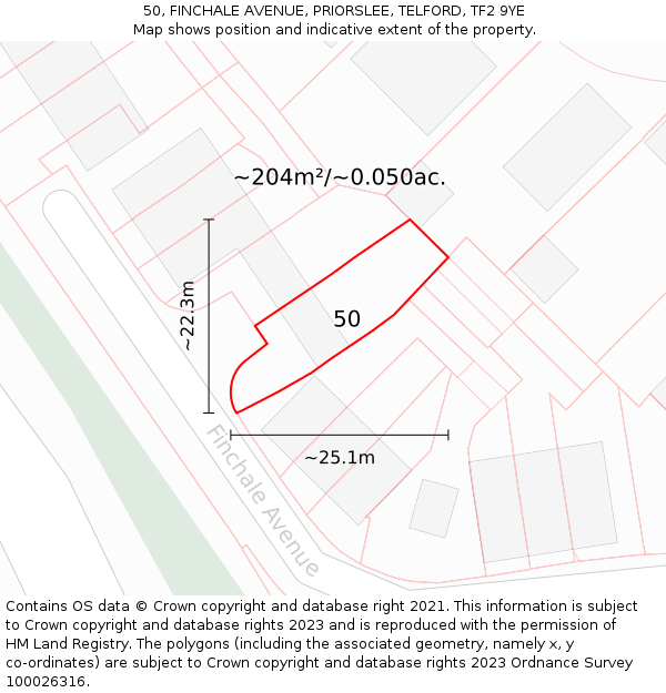 50, FINCHALE AVENUE, PRIORSLEE, TELFORD, TF2 9YE: Plot and title map