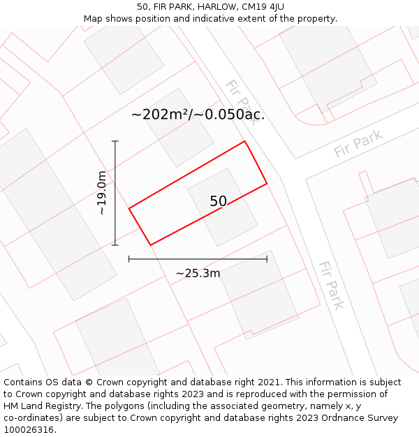 50, FIR PARK, HARLOW, CM19 4JU: Plot and title map