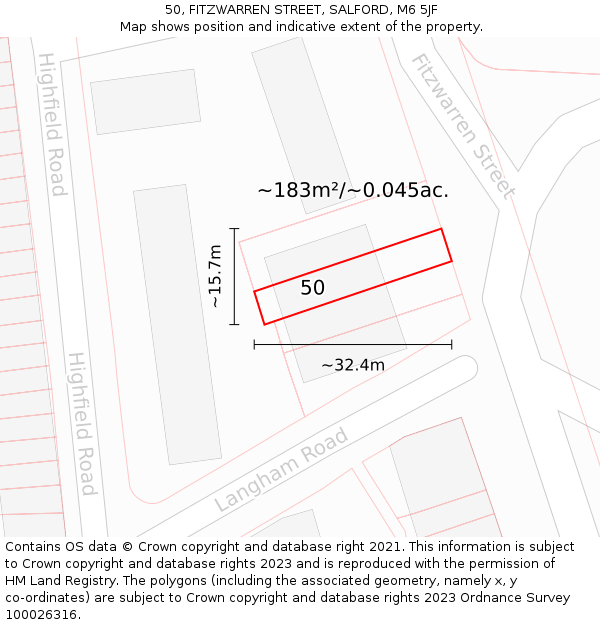 50, FITZWARREN STREET, SALFORD, M6 5JF: Plot and title map