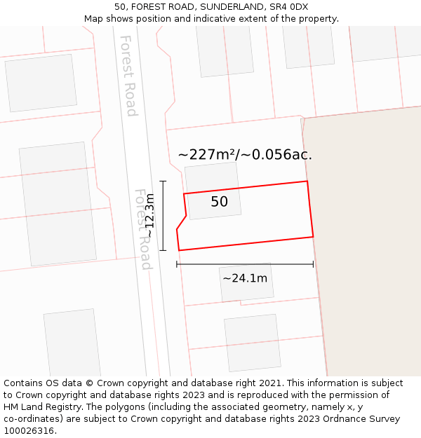 50, FOREST ROAD, SUNDERLAND, SR4 0DX: Plot and title map