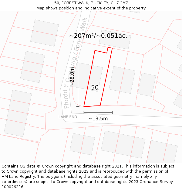 50, FOREST WALK, BUCKLEY, CH7 3AZ: Plot and title map