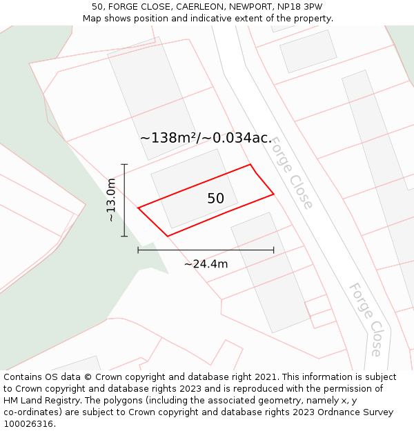50, FORGE CLOSE, CAERLEON, NEWPORT, NP18 3PW: Plot and title map
