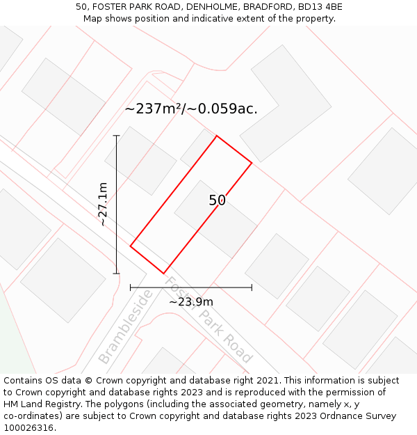 50, FOSTER PARK ROAD, DENHOLME, BRADFORD, BD13 4BE: Plot and title map