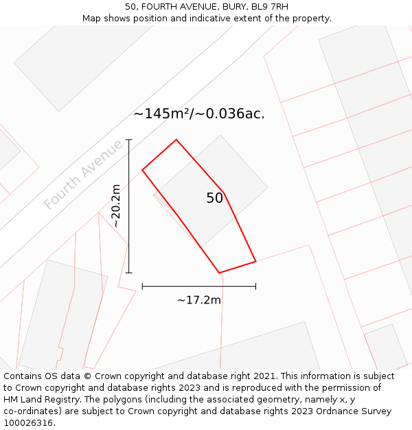 50, FOURTH AVENUE, BURY, BL9 7RH: Plot and title map