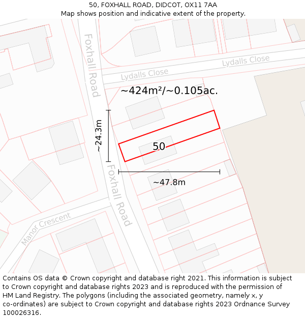 50, FOXHALL ROAD, DIDCOT, OX11 7AA: Plot and title map