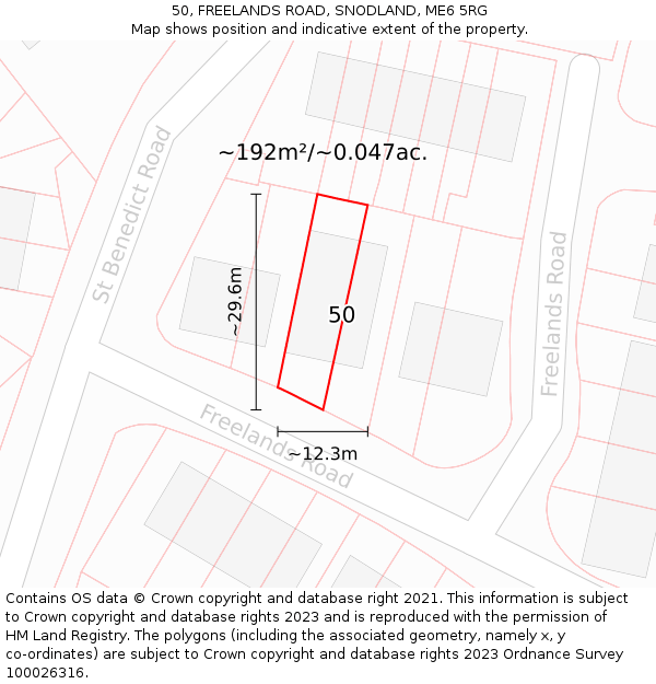 50, FREELANDS ROAD, SNODLAND, ME6 5RG: Plot and title map