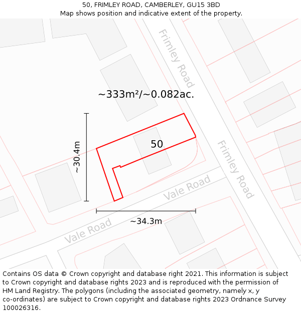 50, FRIMLEY ROAD, CAMBERLEY, GU15 3BD: Plot and title map