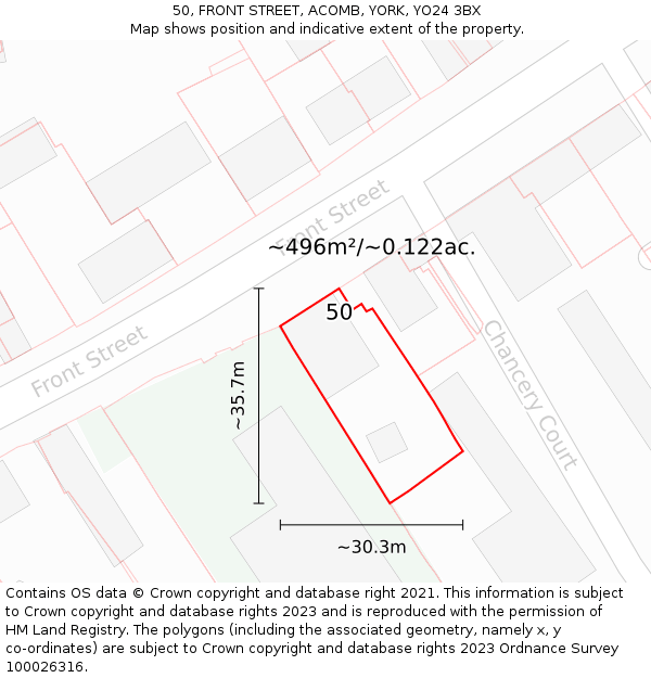 50, FRONT STREET, ACOMB, YORK, YO24 3BX: Plot and title map