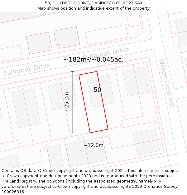 50, FULLBROOK DRIVE, BASINGSTOKE, RG21 6AX: Plot and title map