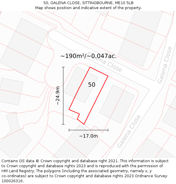 50, GALENA CLOSE, SITTINGBOURNE, ME10 5LB: Plot and title map