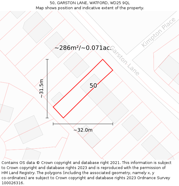 50, GARSTON LANE, WATFORD, WD25 9QL: Plot and title map