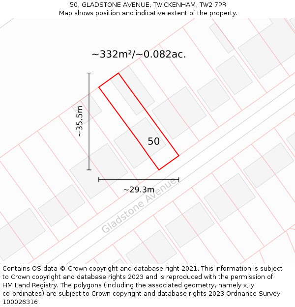 50, GLADSTONE AVENUE, TWICKENHAM, TW2 7PR: Plot and title map