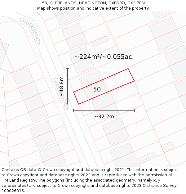 50, GLEBELANDS, HEADINGTON, OXFORD, OX3 7EN: Plot and title map