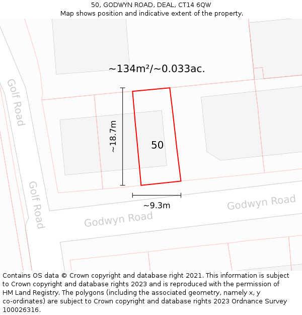 50, GODWYN ROAD, DEAL, CT14 6QW: Plot and title map