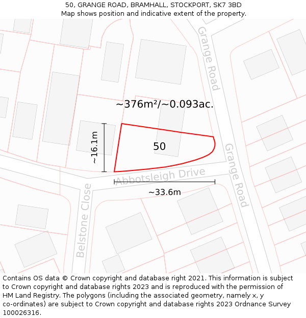 50, GRANGE ROAD, BRAMHALL, STOCKPORT, SK7 3BD: Plot and title map