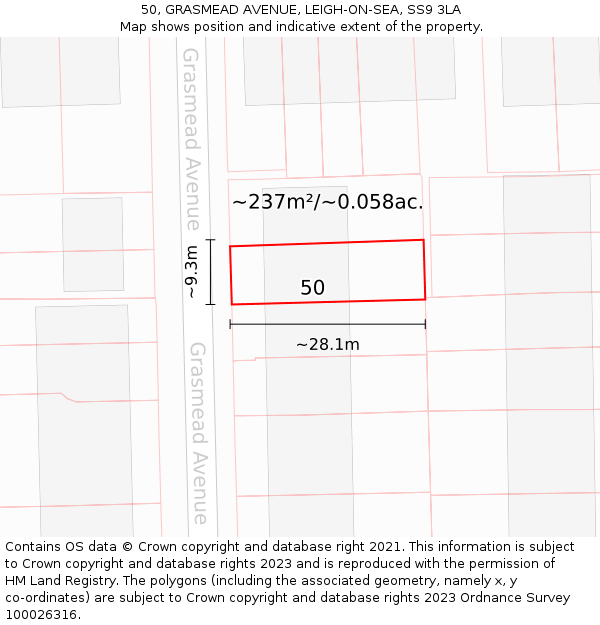 50, GRASMEAD AVENUE, LEIGH-ON-SEA, SS9 3LA: Plot and title map