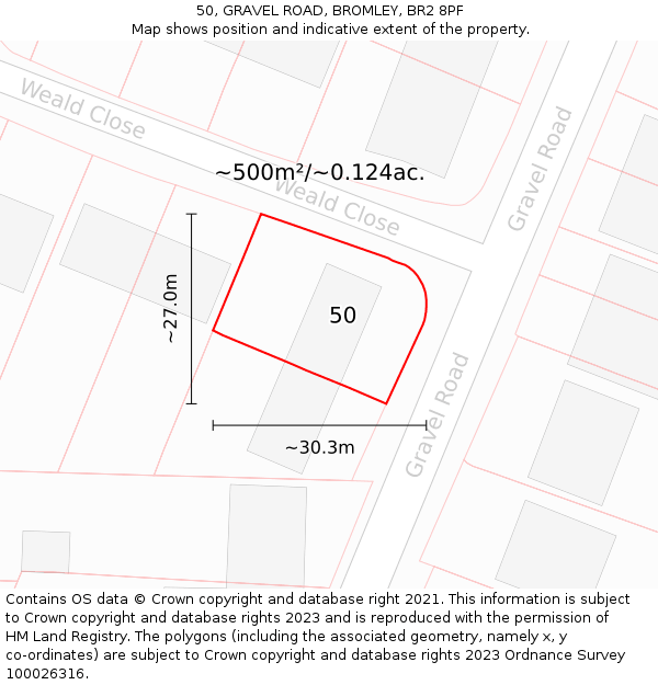 50, GRAVEL ROAD, BROMLEY, BR2 8PF: Plot and title map