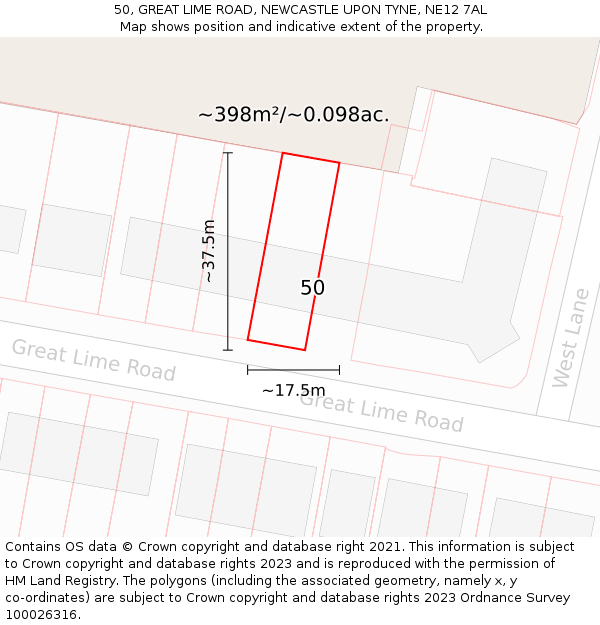 50, GREAT LIME ROAD, NEWCASTLE UPON TYNE, NE12 7AL: Plot and title map