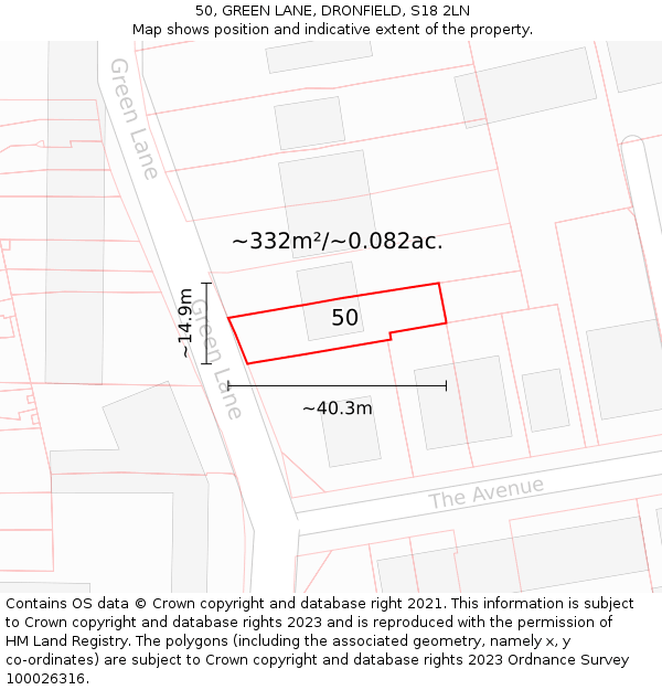 50, GREEN LANE, DRONFIELD, S18 2LN: Plot and title map