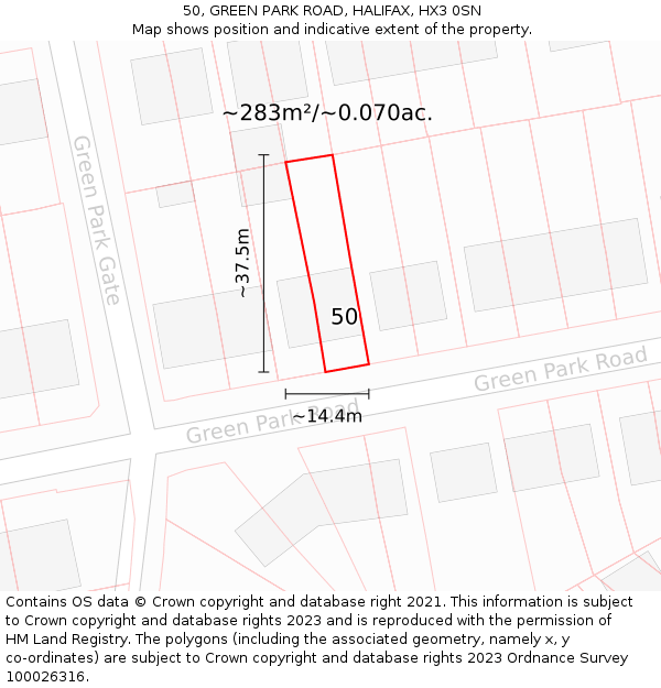 50, GREEN PARK ROAD, HALIFAX, HX3 0SN: Plot and title map