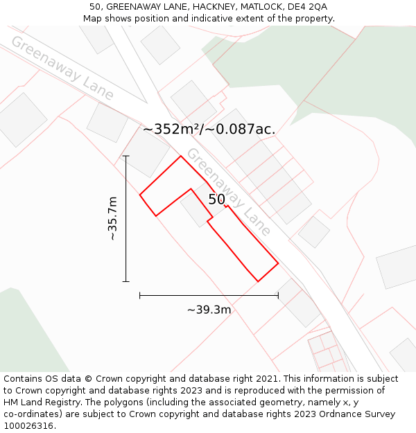 50, GREENAWAY LANE, HACKNEY, MATLOCK, DE4 2QA: Plot and title map