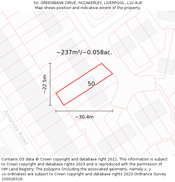 50, GREENBANK DRIVE, FAZAKERLEY, LIVERPOOL, L10 4UE: Plot and title map