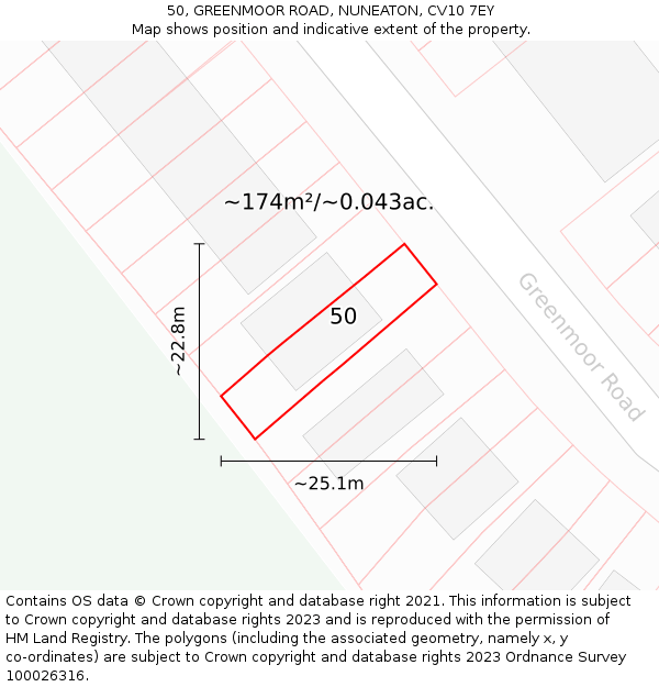 50, GREENMOOR ROAD, NUNEATON, CV10 7EY: Plot and title map