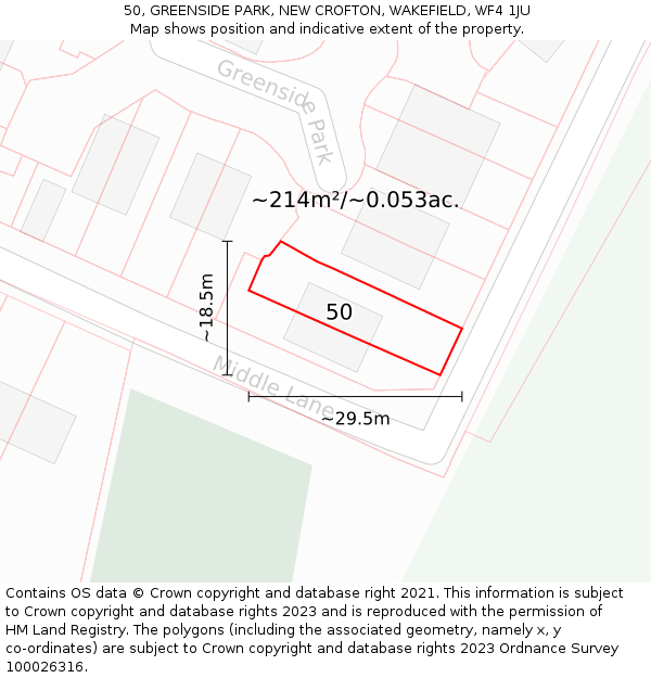 50, GREENSIDE PARK, NEW CROFTON, WAKEFIELD, WF4 1JU: Plot and title map