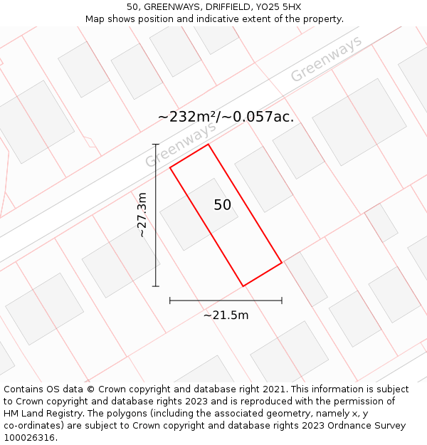 50, GREENWAYS, DRIFFIELD, YO25 5HX: Plot and title map