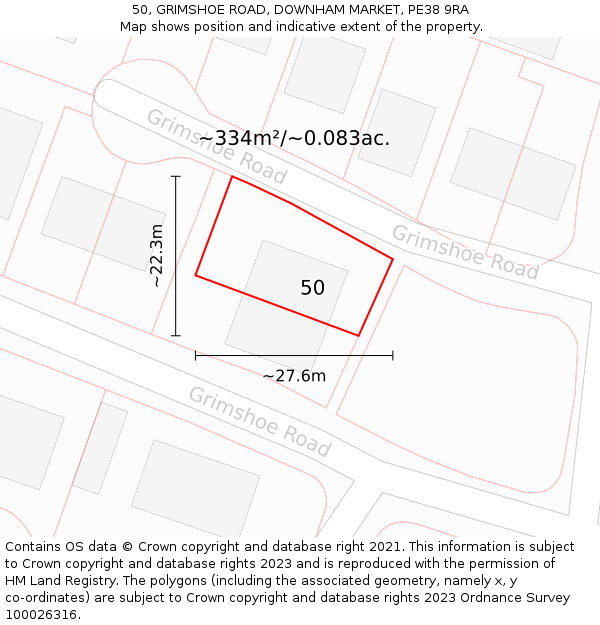50, GRIMSHOE ROAD, DOWNHAM MARKET, PE38 9RA: Plot and title map