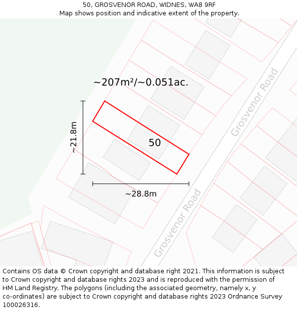 50, GROSVENOR ROAD, WIDNES, WA8 9RF: Plot and title map