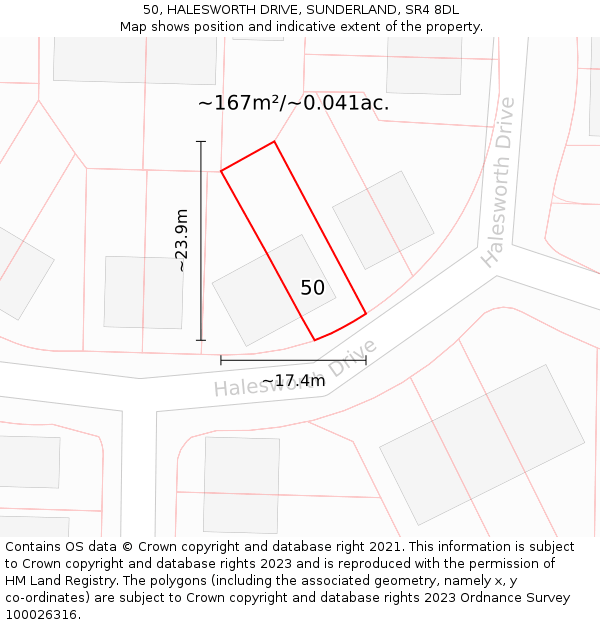 50, HALESWORTH DRIVE, SUNDERLAND, SR4 8DL: Plot and title map