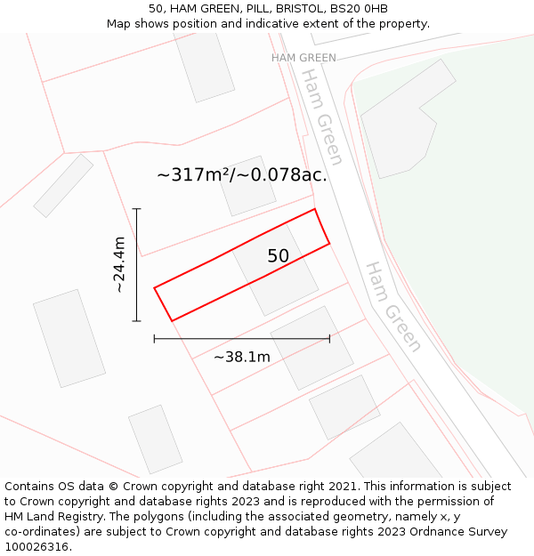 50, HAM GREEN, PILL, BRISTOL, BS20 0HB: Plot and title map