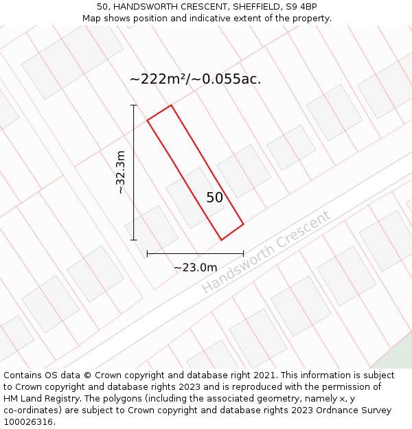 50, HANDSWORTH CRESCENT, SHEFFIELD, S9 4BP: Plot and title map