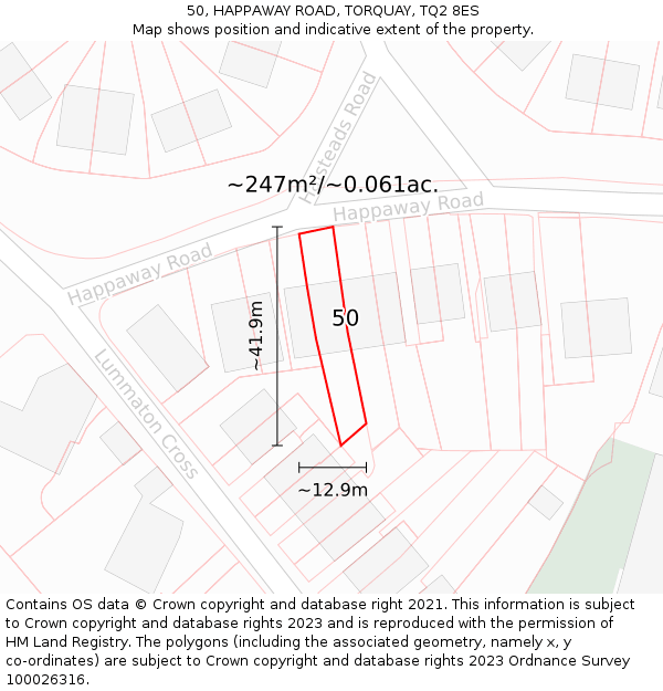 50, HAPPAWAY ROAD, TORQUAY, TQ2 8ES: Plot and title map