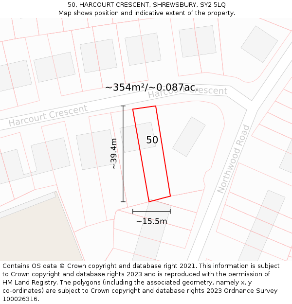 50, HARCOURT CRESCENT, SHREWSBURY, SY2 5LQ: Plot and title map