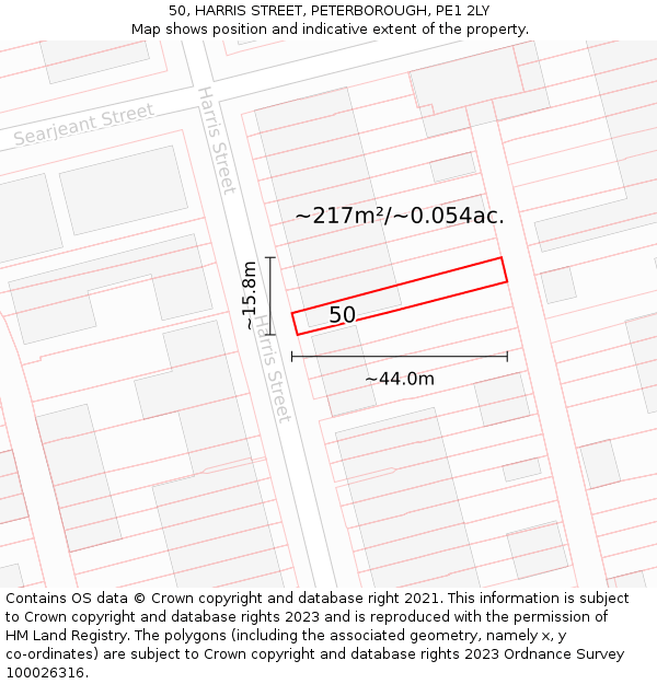 50, HARRIS STREET, PETERBOROUGH, PE1 2LY: Plot and title map