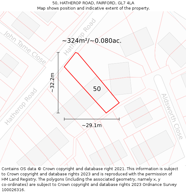 50, HATHEROP ROAD, FAIRFORD, GL7 4LA: Plot and title map