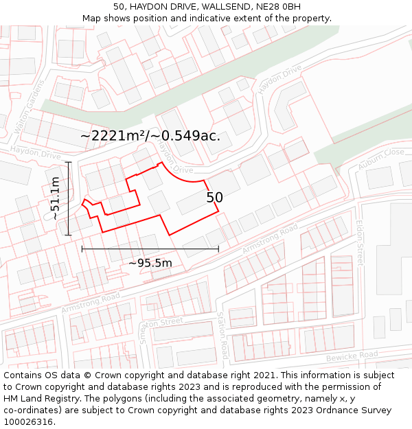 50, HAYDON DRIVE, WALLSEND, NE28 0BH: Plot and title map