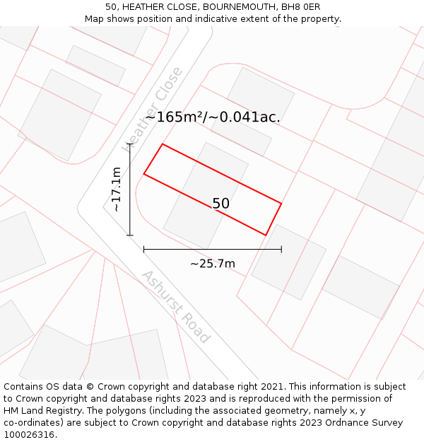 50, HEATHER CLOSE, BOURNEMOUTH, BH8 0ER: Plot and title map