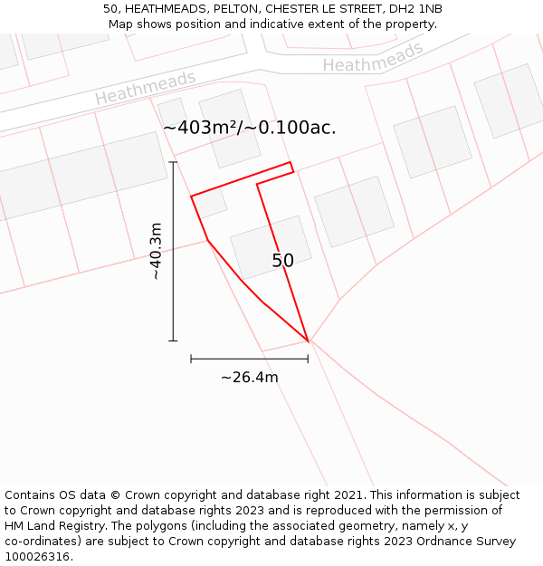 50, HEATHMEADS, PELTON, CHESTER LE STREET, DH2 1NB: Plot and title map